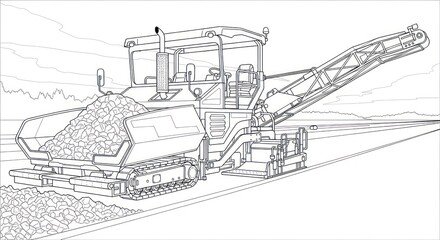 Asphalt paver machine illustration
