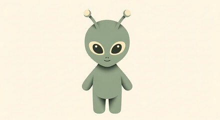 A cute, cartoon-style alien character stands upright against a plain background.
