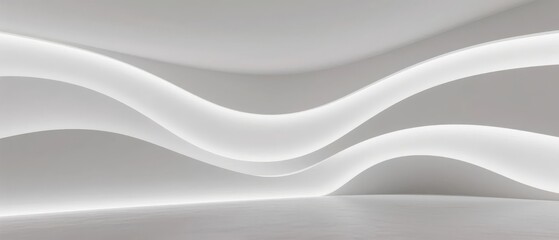 Abstract white wavy architectural structure with soft lighting and smooth curves