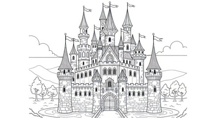 Fototapeta premium Black and white castle drawing
