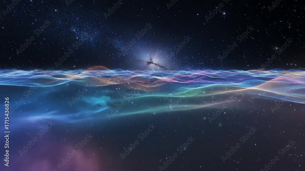 Wall mural abstract cosmic ocean waves of light and color gently rolling in a seamlessly looping animation moti
