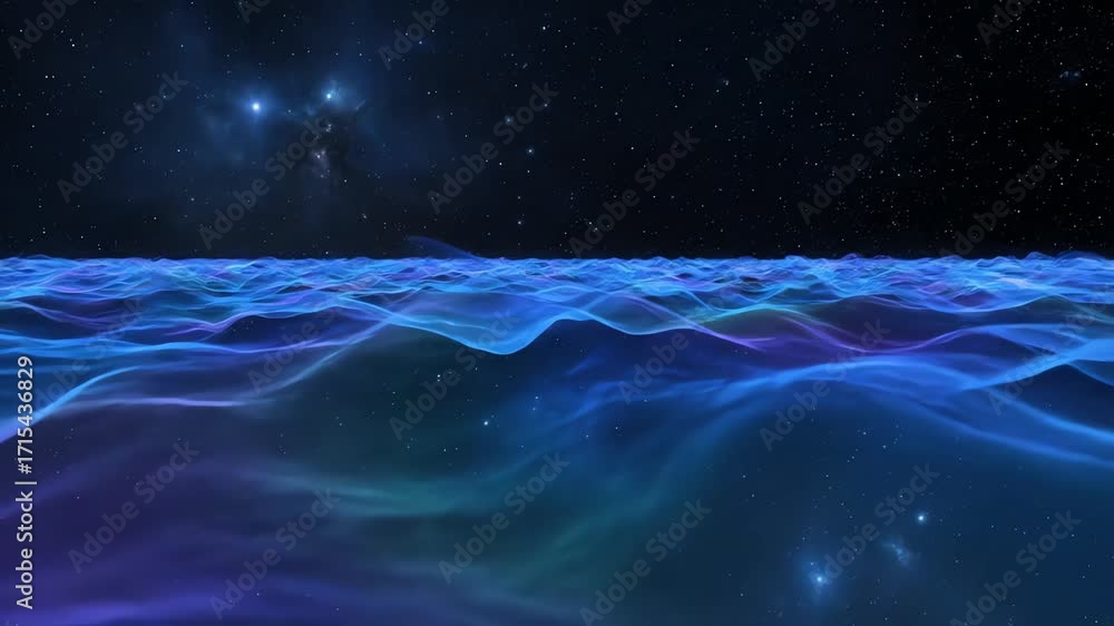 Wall mural abstract cosmic ocean waves of light and color gently rolling in a seamlessly looping animation flui