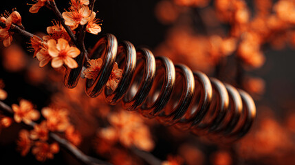 Spring blooming nature's embrace with cherry blossoms and spiral tranquil setting macro shot delicate beauty