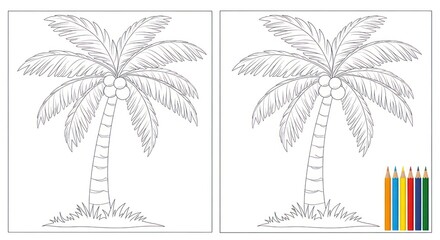 Black and white palm tree coloring page