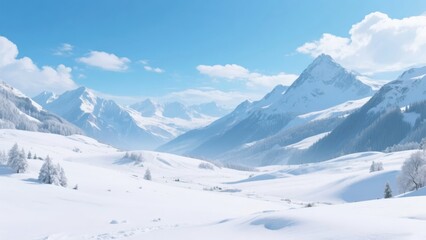 Obraz premium Snow-covered mountain range under a clear blue sky with scattered clouds