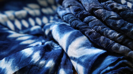 Textile crafting techniques indigo dyeing fabrics artisan workshop photography indoor space close-up view culture and tradition