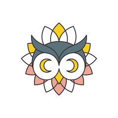 Stylized Owl Head Logo with Mandala Petals and Moon Eyes.