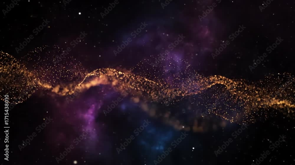 Wall mural abstract dark deep space background with shimmering golden and orange particles gently floating and 
