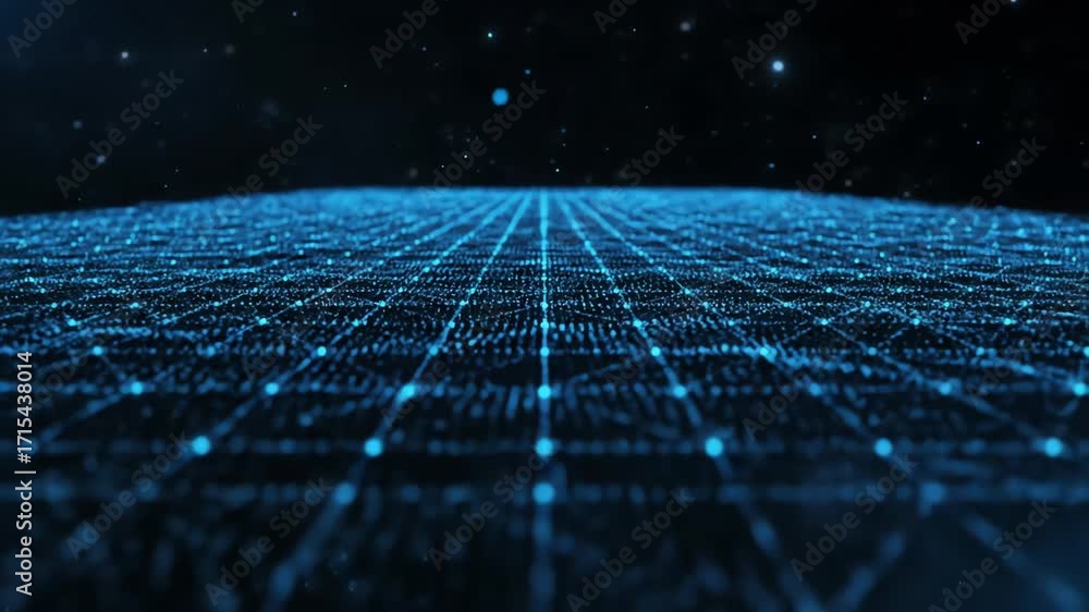 Wall mural abstract data stream visualization with glowing blue particles forming a seamlessly looping ethereal