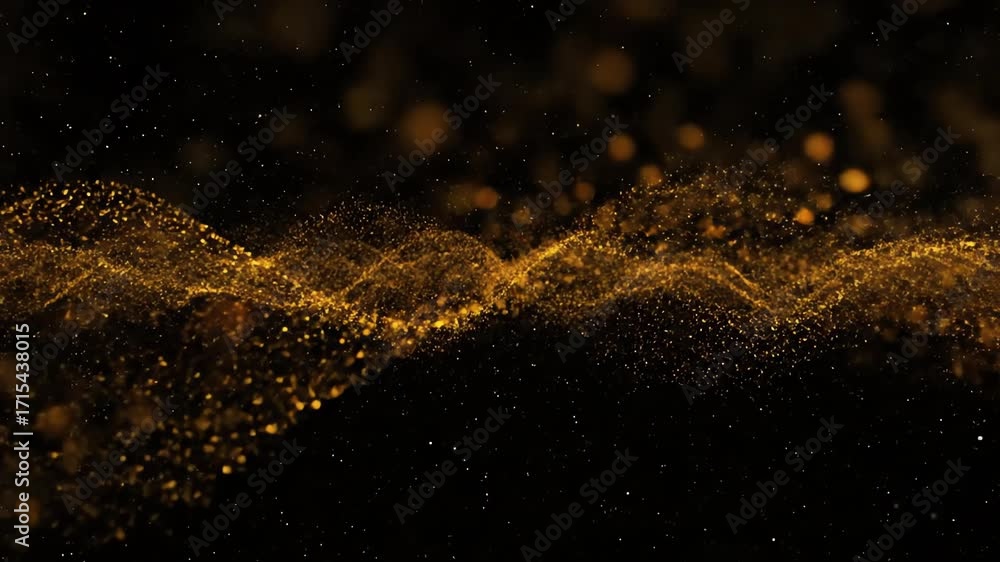Poster abstract dark deep space background with shimmering golden and orange particles gently floating and 
