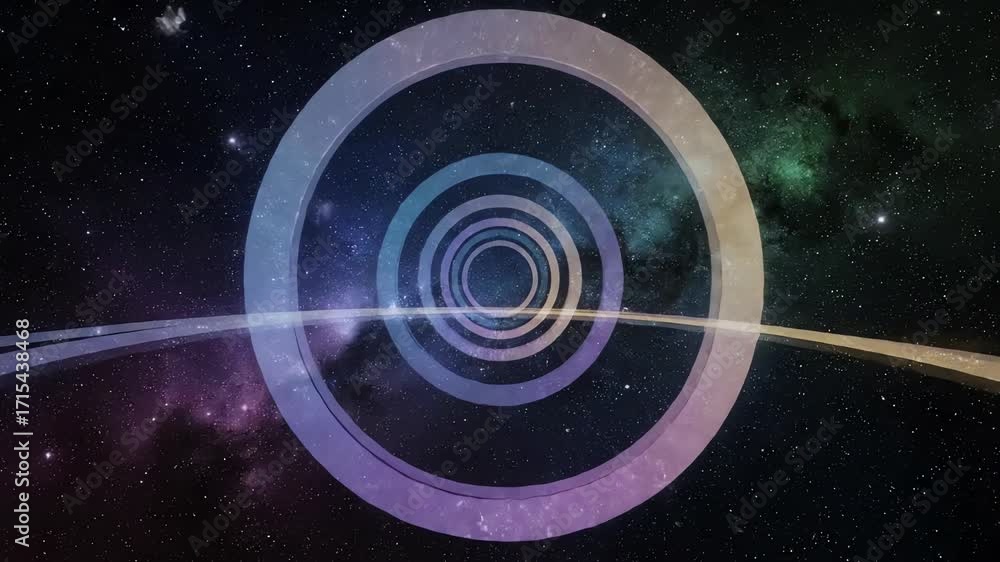 Wall mural abstract deep space background featuring slowly expanding rings of iridescent light and subtle parti