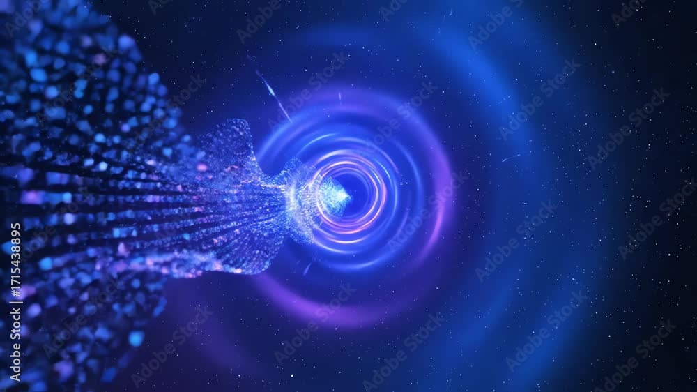 Wall mural abstract digital data stream flowing rapidly through a deep space tunnel of light, a seamlessly loop