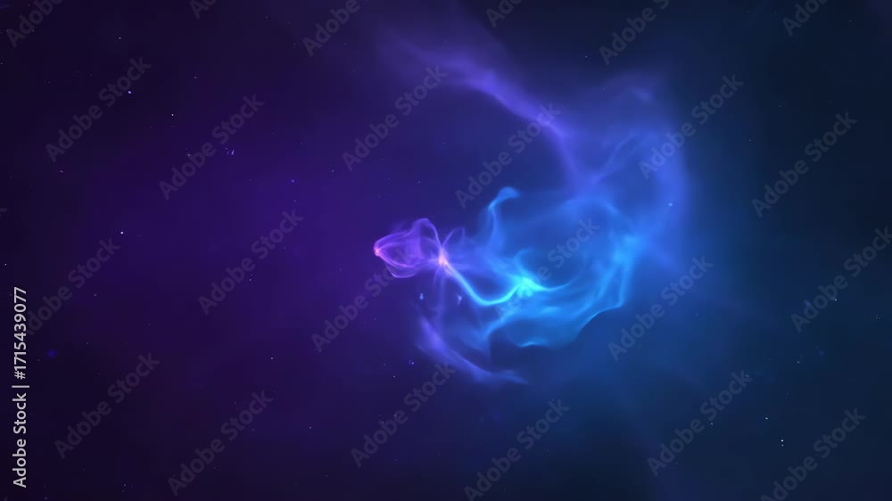 Sticker abstract energy fields of deep purple and cyan interacting and expanding, seamless loop ethereal, fa