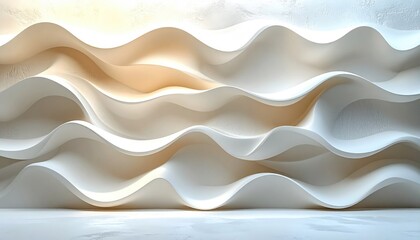 Abstract wavy, layered, off-white forms