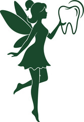 Enchanting tooth fairy silhouette sparkles delightful magic holding dental care symbol vector