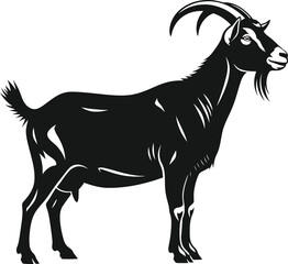 Majestic black goat silhouette standing profile farm animal livestock agricultural symbol vector