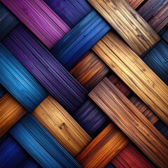 Abstract woven pattern of colorful wooden planks