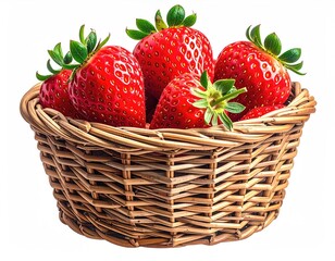 Ripe strawberries in a woven basket