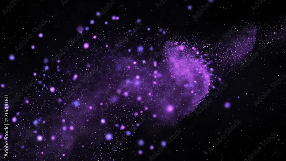Wall mural abstract particle stream of glowing purple dust moving through deep space, seamless loop backdrop, m