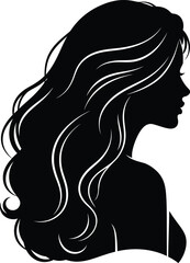 Elegant silhouette woman profile with flowing wavy hair detailed vector art vector