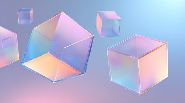 Fototapeta 3D Abstract Render of Transparent Glass Cubes with Pastel Gradient Lighting