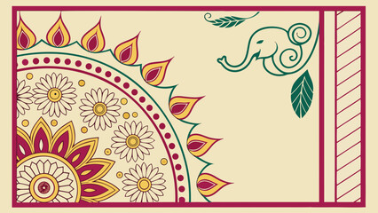 Indian elephant and floral mandala design with decorative border