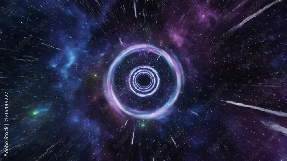 Wall mural abstract space tunnel with rotating rings of light and energy, creating a warp speed effect in a sea