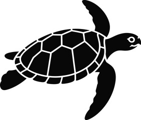 Black turtle swimming vector silhouette sea turtle