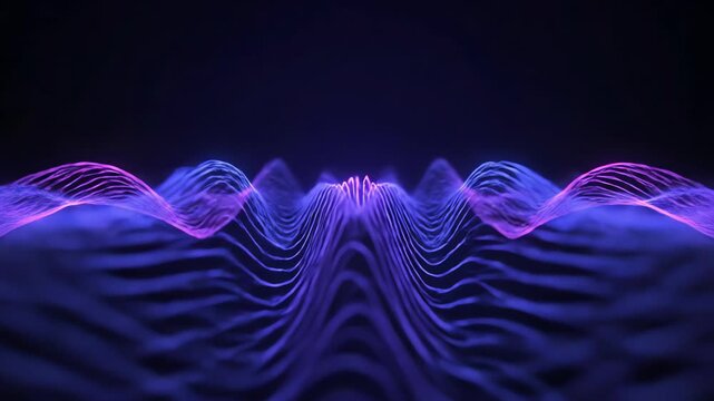 Abstract waves of ultraviolet and fuchsia light expanding and contracting in a mesmerizing, continuous loop sky, vfx, abstract waves