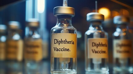 Diphtheria Vaccine Bottle with Clear Glass and Label for Medical Use