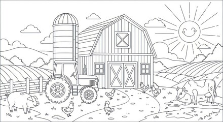 Obraz premium Farm scene coloring page