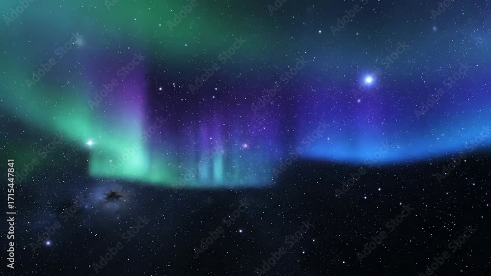 Wall mural celestial aurora borealis glow shifting and dancing in a seamlessly looping abstract cosmic scene no
