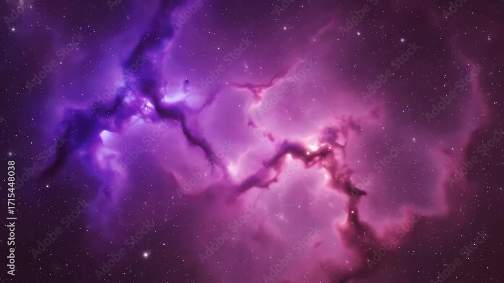 Wall mural celestial dance of glowing ultraviolet and pink nebula clouds, gracefully shifting in a continuous b