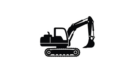 Simple black silhouette of a heavy duty construction excavator machine