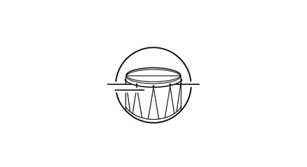 Minimalist outline of a drum and stand within a circle, symbolizing rhythm and music