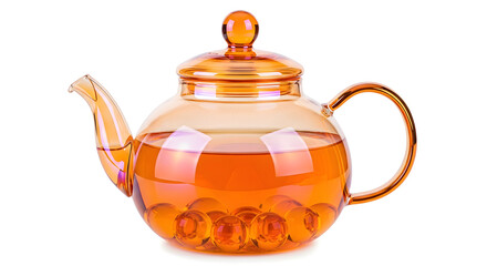 Glass Teapot with Amber Tea &mdash; Clear Round Teapot with Handle and Lid

