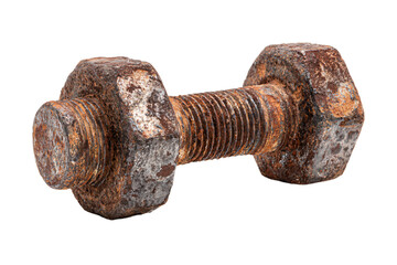 a rusty bolt and nut on a white background