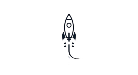 Sleek rocket launching upwards with stylized flames against a clean white background, symbolizing innovation and exploration.