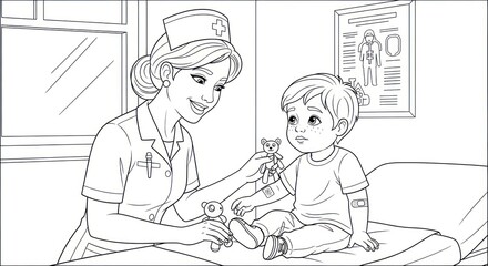 Nurse caring for child coloring book