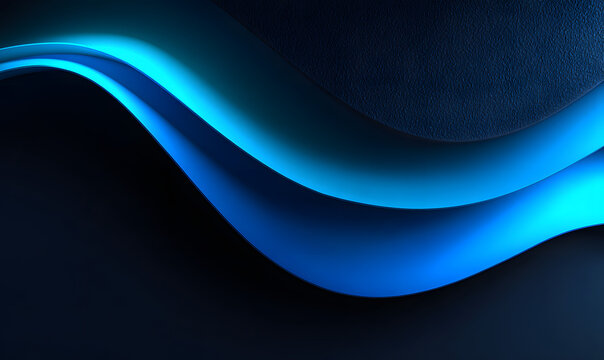 Black dark azure cobalt sapphire blue abstract background. Color gradient. Geometric shape. Wave, wavy curved line. Rough grunge grain noise. Light neon metallic shine shimmer bright, Generative AI
