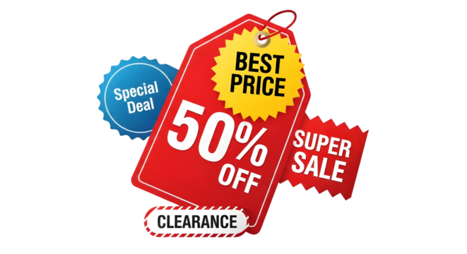 Unbeatable 50% off deal for super sale and clearance events, perfect for retail promotionsisolated on transparent background