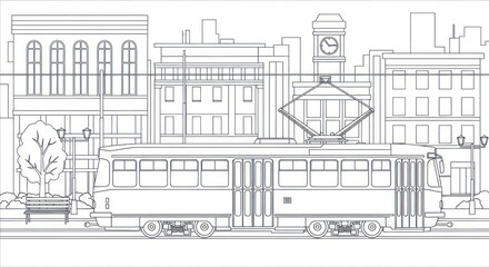 Outlined city streetcar