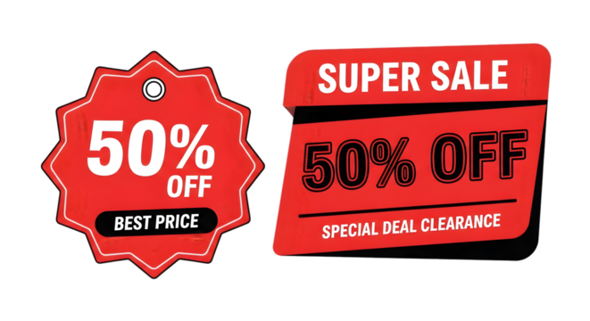 Catch 50% savings with this Super Sale, special deal clearance and best price offers todayisolated on transparent background
