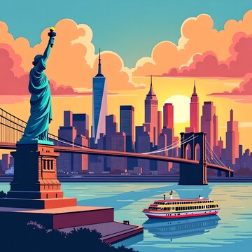 Panorama of New York illustration