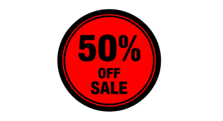 Unbeatable prices today only! Save 50% off sale in eye catching red circle for your retail promotionsisolated on transparent background