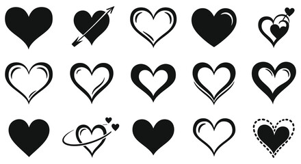 Collection of black heart shapes with arrows and decorative elements