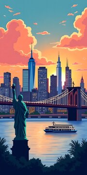 Panorama of New York illustration