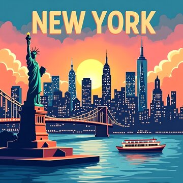 Panorama of New York illustration