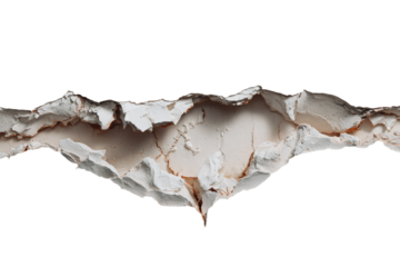 a broken wall with a white background