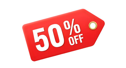 Limited time offer! Grab 50 percent off with this bright red sale tag, shop now and save todayisolated on transparent background
